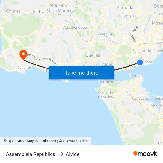 Assembleia República to Alvide map