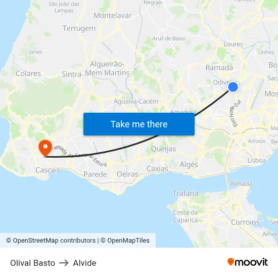 Olival Basto to Alvide map