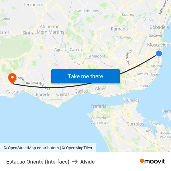 Estação Oriente (Interface) to Alvide map