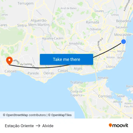 Estação Oriente to Alvide map