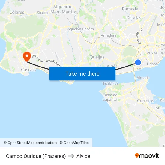 Campo Ourique (Prazeres) to Alvide map