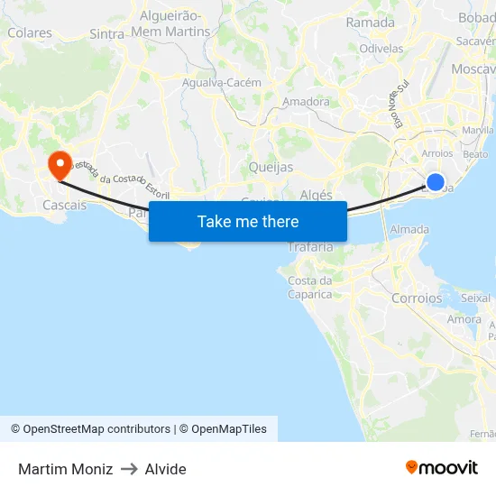Martim Moniz to Alvide map
