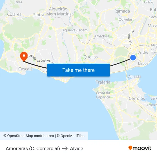 Amoreiras (C. Comercial) to Alvide map