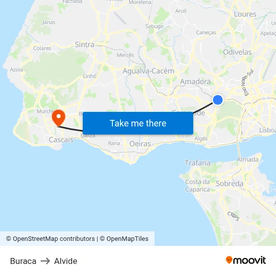 Buraca to Alvide map