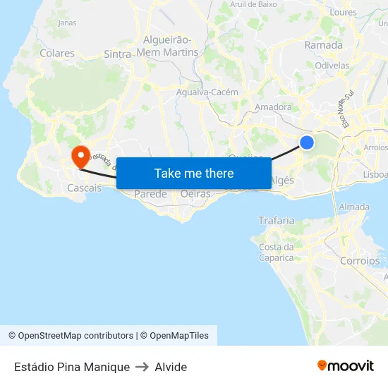 Estádio Pina Manique to Alvide map