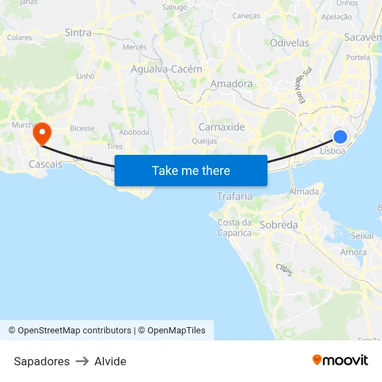 Sapadores to Alvide map