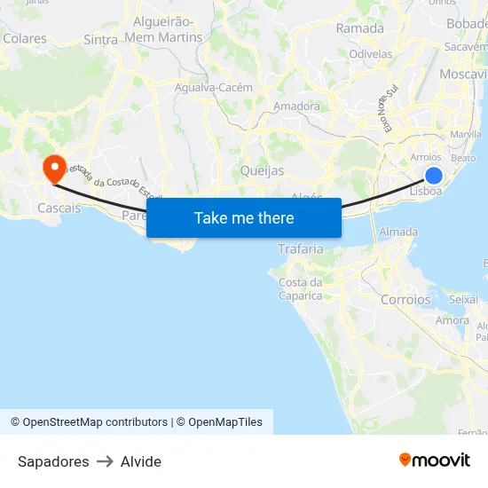 Sapadores to Alvide map