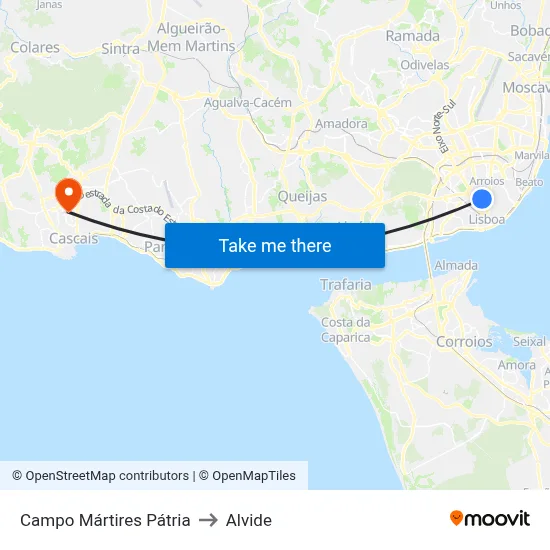 Campo Mártires Pátria to Alvide map