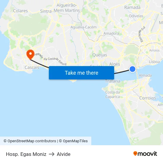 Hosp. Egas Moniz to Alvide map