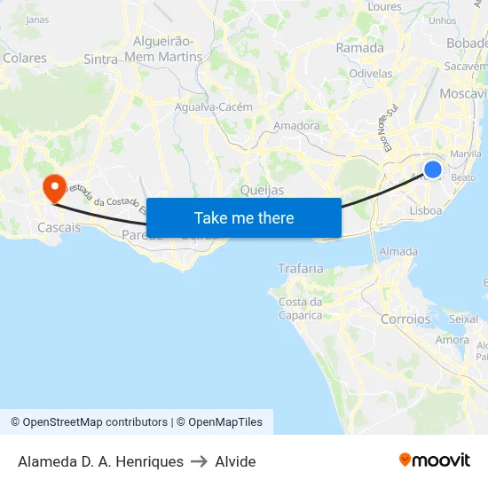 Alameda D. A. Henriques to Alvide map