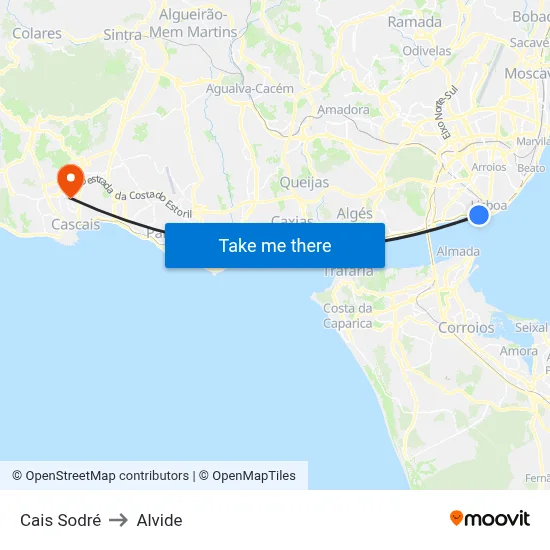 Cais Sodré to Alvide map