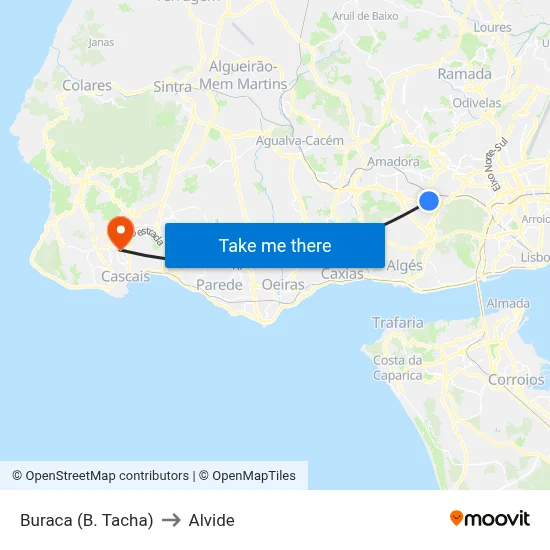 Buraca (B. Tacha) to Alvide map