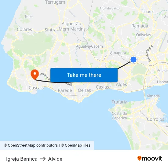 Igreja Benfica to Alvide map