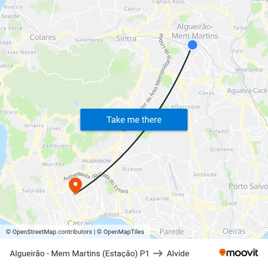 Algueirão - Mem Martins (Estação) P1 to Alvide map