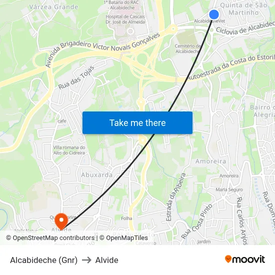 Alcabideche (Gnr) to Alvide map