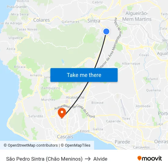 São Pedro Sintra (Chão Meninos) to Alvide map