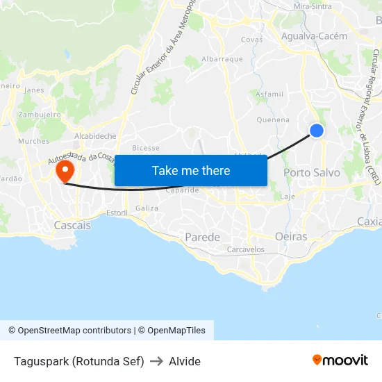 Taguspark (Rotunda Sef) to Alvide map