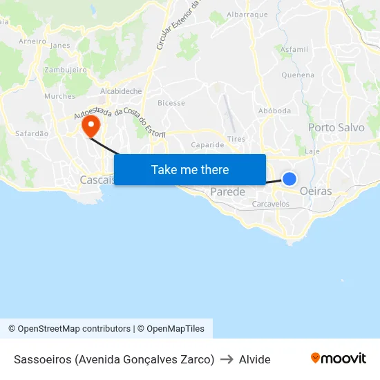 Sassoeiros (Avenida Gonçalves Zarco) to Alvide map
