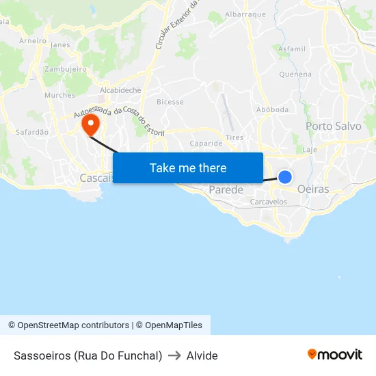 Sassoeiros (Rua Do Funchal) to Alvide map
