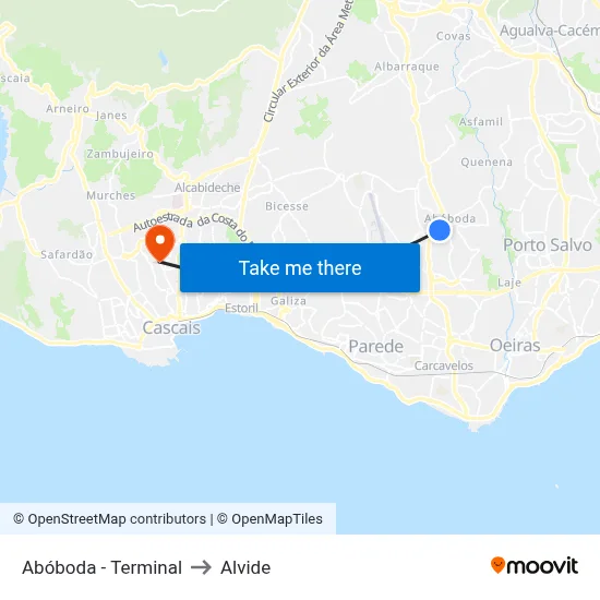 Abóboda - Terminal to Alvide map