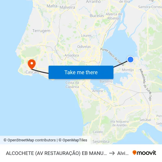 ALCOCHETE (AV RESTAURAÇÃO) EB MANUEL I to Alvide map