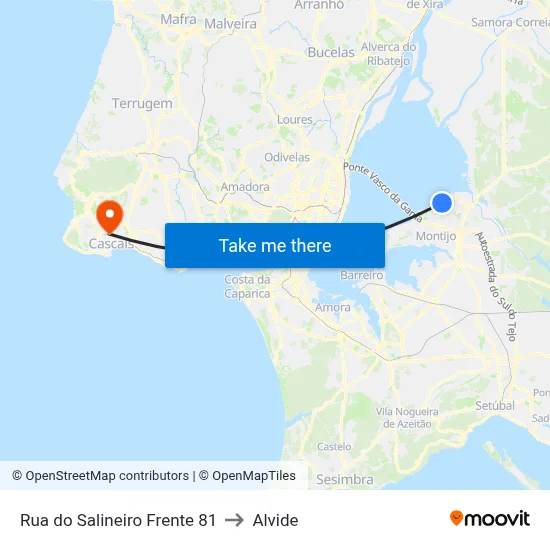 Rua do Salineiro Frente 81 to Alvide map