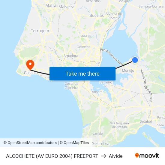 ALCOCHETE (AV EURO 2004) FREEPORT to Alvide map