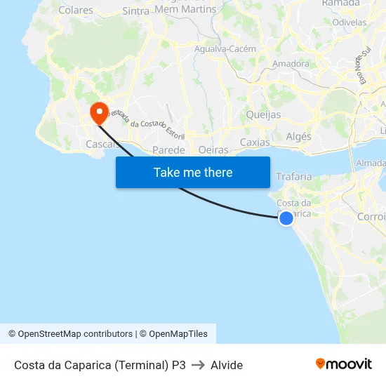 Costa da Caparica (Terminal) P3 to Alvide map