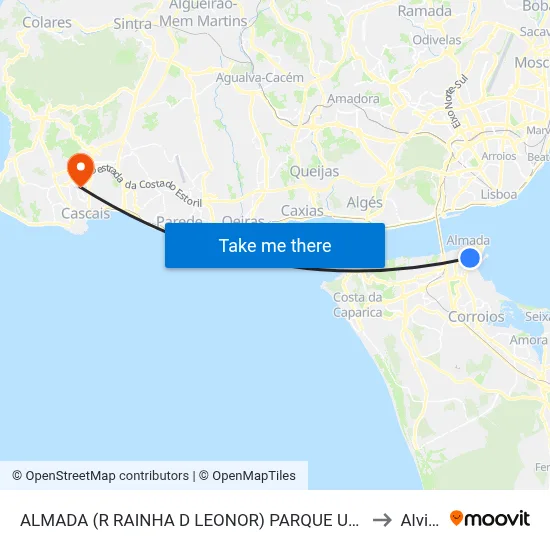 ALMADA (R RAINHA D LEONOR) PARQUE URBANO to Alvide map