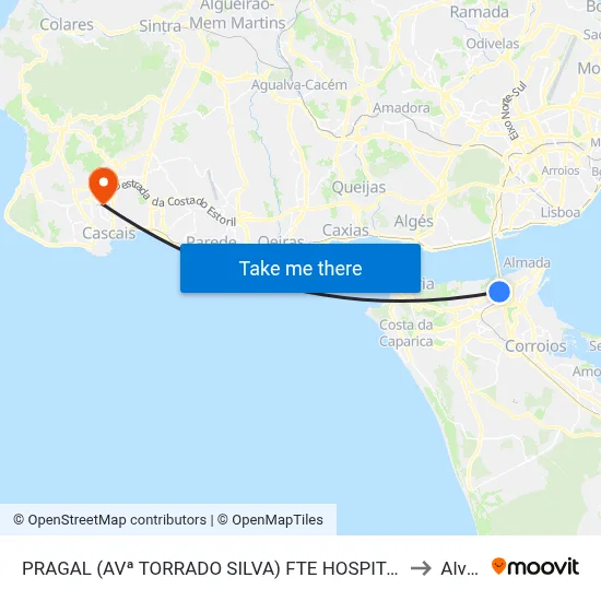 PRAGAL (AVª TORRADO SILVA) FTE HOSPITAL G ORTA to Alvide map