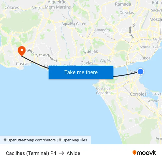 Cacilhas (Terminal) P4 to Alvide map