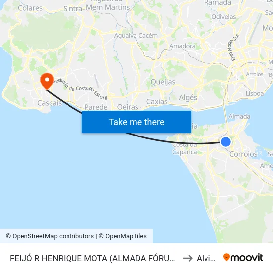 FEIJÓ R HENRIQUE MOTA (ALMADA FÓRUM) to Alvide map
