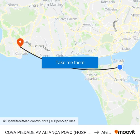 COVA PIEDADE AV ALIANÇA POVO (HOSPITAL) to Alvide map