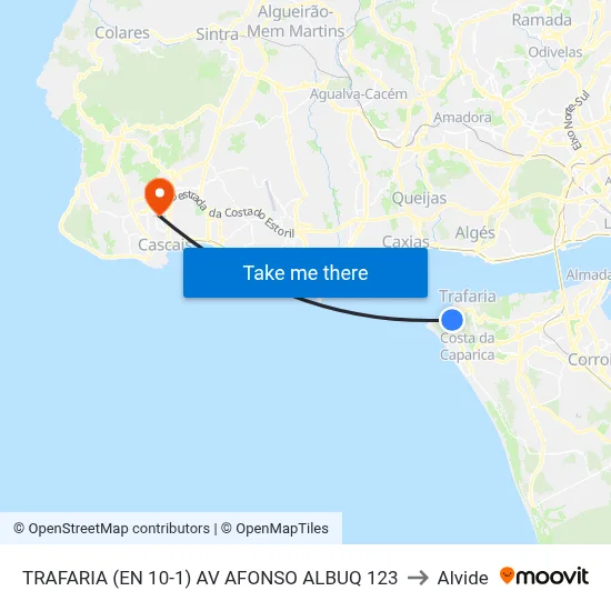 TRAFARIA (EN 10-1) AV AFONSO ALBUQ 123 to Alvide map