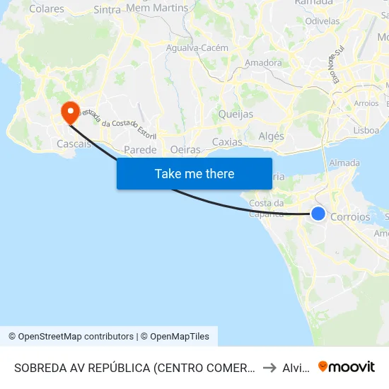 SOBREDA AV REPÚBLICA (CENTRO COMERCIAL) to Alvide map