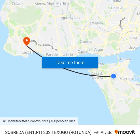 SOBREDA (EN10-1) 202 TEXUGO (ROTUNDA) to Alvide map