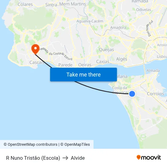 R Nuno Tristão (Escola) to Alvide map