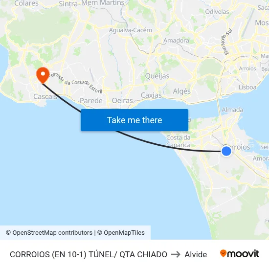 CORROIOS (EN 10-1) TÚNEL/ QTA CHIADO to Alvide map