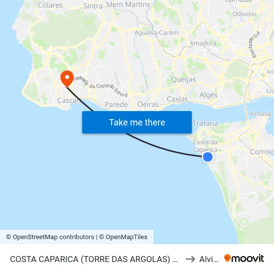 COSTA CAPARICA (TORRE DAS ARGOLAS) TER P2 to Alvide map