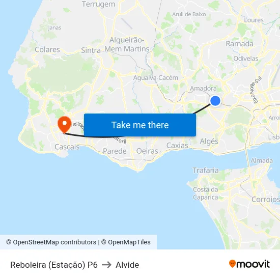 Reboleira (Estação) P6 to Alvide map