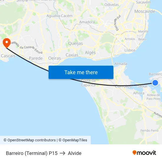 Barreiro (Terminal) P15 to Alvide map