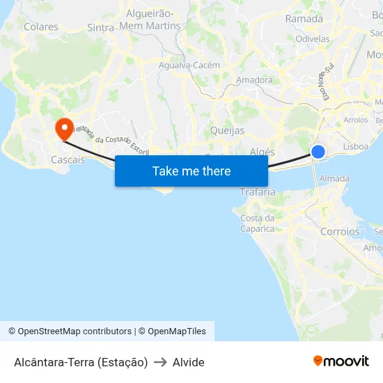 Alcântara-Terra (Estação) to Alvide map