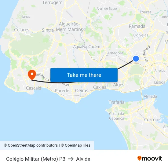 Colégio Militar (Metro) P3 to Alvide map