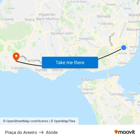 Praça do Areeiro to Alvide map