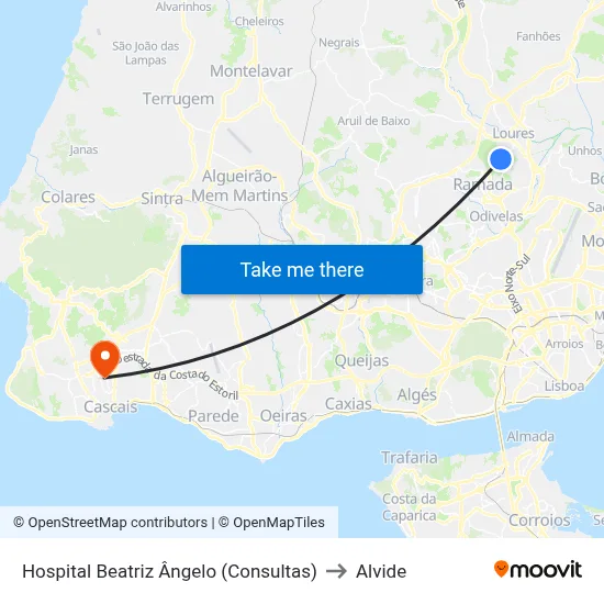 Hospital Beatriz Ângelo (Consultas) to Alvide map