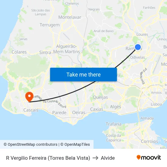R Vergilio Ferreira (Torres Bela Vista) to Alvide map
