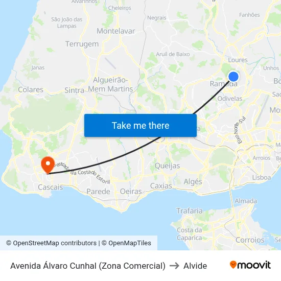 Avenida Álvaro Cunhal (Zona Comercial) to Alvide map