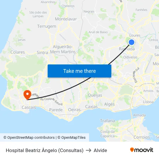Hospital Beatriz Ângelo (Consultas) to Alvide map