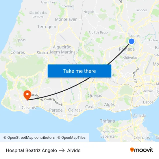 Hospital Beatriz Ângelo to Alvide map