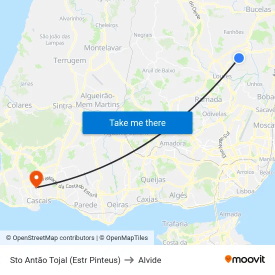 Sto Antão Tojal (Estr Pinteus) to Alvide map